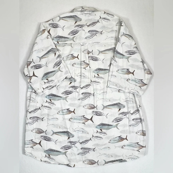 COLUMBIA Men’s White All Over Pattern Fish Print Short Sleeve Button Down Size L - Picture 3 of 12